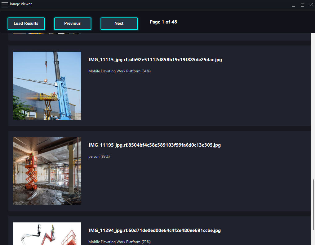 Detected safety equipment and PPE detections are available to review